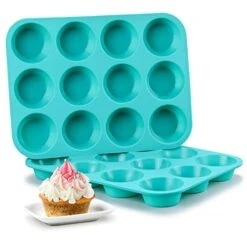 Silicone Muffin Pan Set - Cupcake Pans 12 Cups Silicone Baking Molds,BPA Free 100% Food Grade, Pinch Test Approved, Pack Of 2