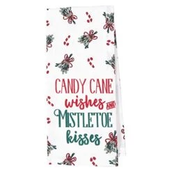 Pantry Kitchen Holiday Dish Towel Set Of 4, 100-Percent Cotton, 18 X 28-inch (Candy Cane Wishes Mistletoe Kisses)