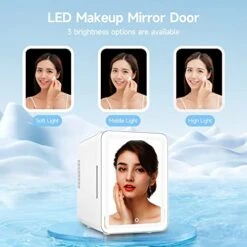 Mini Fridge For Bedroom, 6L Skincare Fridge With Dimmable LED Mirror, Cooler And Warmer Beauty Fridge, Portable Small Refrigerator, Mini Fridge For Makeup, Skincare, Drinks (White) -Wilton Shop 41apOQzlZdL