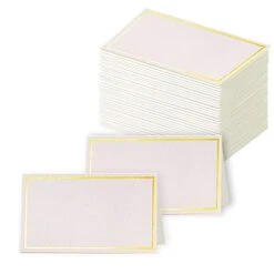100Pcs Premium Place Cards, Small Table Cards With Gold Foil Border, Escort Cards, Name Cards, Wedding Place Cards For Wedding, Table, Dinner Parties, Seating Cards, 2" X 3.5"