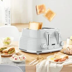4-Slice Toaster, Retro Toaster With Long Extra-Wide Slots And Removable Tray, Cancel/Bagel/Reheat Function, 6 Shape Options, BPA Free(Grey) -Wilton Shop 41b0cmTrwML