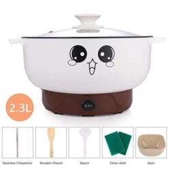 4-in-1 Multifunction Electric Cooker Skillet Wok Electric Hot Pot For Cook Rice Fried Noodles Stew Soup Steamed Fish Boiled Egg Small Non-stick With Lid (2.3L, Without Steamer) -Wilton Shop 41bNExcA3sL