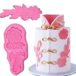 2pcs Vintage Flower Vine Sugar Lace Silicone Fondant Impression Mould Cake Decorating Tools Sugarcraft Icing Chocolate Medallion Mold Border Stencil Edge Wedding Birthday Relief Wilton Flourish