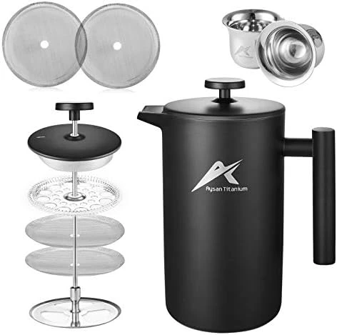 French Press Coffee Maker, 34 Oz, Stainless Steel Double-wall Insulated, With 2 Espresso Cups, Rust-Free, Dishwasher Safe, Black 9 French Press Coffee Maker, 34 Oz, Stainless Steel Double-wall Insulated, With 2 Espresso Cups, Rust-Free, Dishwasher Safe, Black - Image 7