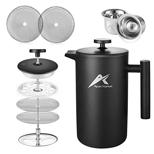 French Press Coffee Maker, 34 Oz, Stainless Steel Double-wall Insulated, With 2 Espresso Cups, Rust-Free, Dishwasher Safe, Black 3 French Press Coffee Maker, 34 Oz, Stainless Steel Double-wall Insulated, With 2 Espresso Cups, Rust-Free, Dishwasher Safe, Black
