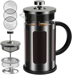 French Press Coffee Maker 12 Ounce Stainless Steel With Borosilicate Glass Heat Resistant 4 Level Filtration System For Brew Coffee & Tea Dishwasher Safe 350ml (12oz, Stainless Black) -Wilton Shop 41cFXt8ZNJL. AC 1