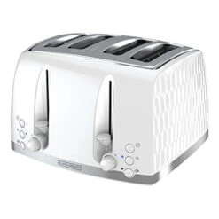 BLACK+DECKER Honeycomb Collection 4-Slice Toaster With Premium Textured Finish, TR1450WD, White