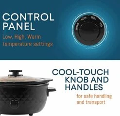 6-Quart Diamond Pattern Slow Cooker - Removable, Dishwasher-Safe Stoneware Pot