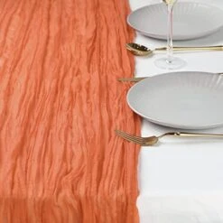 2PCS Orange Cheesecloth Table Runner, 35 X 160 Inches Boho Gauze Table Runner Sheer Thanksgiving Fall Autumn Decorations Orange Table Runner For Kitchen Dining, Coffee Table, Parties, Wedding