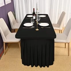 2 Pack 6ft Spandex Table Skirts Stretch Table Cover,One-Piece Wrinkle Resistant Fitted Tablecloth And Table Skirt For Rectangle Tables Tradeshows Weddings Banquets Parties Events Thanksgiving (Black) -Wilton Shop 41cXl9xrhSL