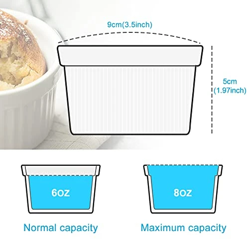 Ramekins Set With 6 Silicone Lids, Mothers Day Gifts Creme Brulee Making Set,304 Stainless Steel Lifting Rack And 10" X 14.6" Bottom Baking Pan, Set Of 6 Porcelain Ramekins, Oven Safe Covered Bowls & Soufflé Ramiken 4 Ramekins Set With 6 Silicone Lids, Mothers Day Gifts Creme Brulee Making Set,304 Stainless Steel Lifting Rack And 10" X 14.6" Bottom Baking Pan, Set Of 6 Porcelain Ramekins, Oven Safe Covered Bowls & Soufflé Ramiken - Image 2