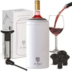 Iceless Wine Chiller Set - Perfect Wine Gifts For Women And Men Including Stainless Steel Insulated Wine Bottle Cooler With Wine Pump, Aerator And 4 Stoppers (White Matte) -Wilton Shop 41chQ5qDDL. AC