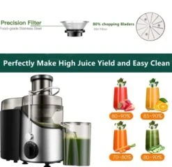 Juicer Extractor 400W Machines, 3" Feed Chute Juice Centrifugal For Whole Fruit And Vegetables, BPA Free, 3 Speeds Stainless Steel Juice Maker, Detachable, Easy To Clean (Brush Included) -Wilton Shop 41cwhli1cyL