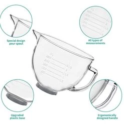Design For Kitchenaid Mixer Bowl Replacement, 5 QT Glass Mixing Bowls Compatible With Kitchen Aid Stand Mixer, With Fixed Plastic Base, Pour Spout And Measurement Markings -Wilton Shop 41dKKzXNQ0L