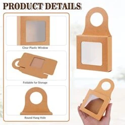 25 Count Kraft Paper Wine Bottle Box With Window, Hanging Foldable Empty Wine Bottles Boxes, Bottle Hanger Favor Box For Holding Cookies, Fruit, Chocolate, 3.5 X 3.5 X 1.2 Inches, Kraft Color 9 25 Count Kraft Paper Wine Bottle Box With Window, Hanging Foldable Empty Wine Bottles Boxes, Bottle Hanger Favor Box For Holding Cookies, Fruit, Chocolate, 3.5 X 3.5 X 1.2 Inches, Kraft Color -Wilton Shop 41dNYWVJQzL