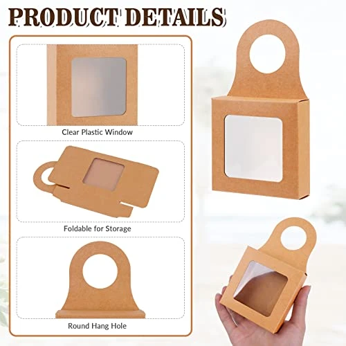 25 Count Kraft Paper Wine Bottle Box With Window, Hanging Foldable Empty Wine Bottles Boxes, Bottle Hanger Favor Box For Holding Cookies, Fruit, Chocolate, 3.5 X 3.5 X 1.2 Inches, Kraft Color 5 25 Count Kraft Paper Wine Bottle Box With Window, Hanging Foldable Empty Wine Bottles Boxes, Bottle Hanger Favor Box For Holding Cookies, Fruit, Chocolate, 3.5 X 3.5 X 1.2 Inches, Kraft Color - Image 3