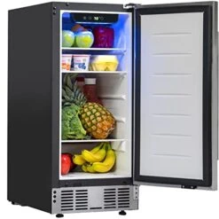 15-Inch Under Counter Mini Fridge, Stainless Steel Finish, Adjustable Digital Thermostat, 32F To 50F, Refrigerator For Food, Snacks, Sodas, Beer, Wine