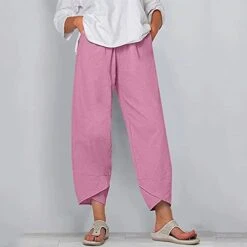 Capri Pants For Women Casual Cotton Linen Flowers Printed Cropped Pants Wide Leg Cropped Pants