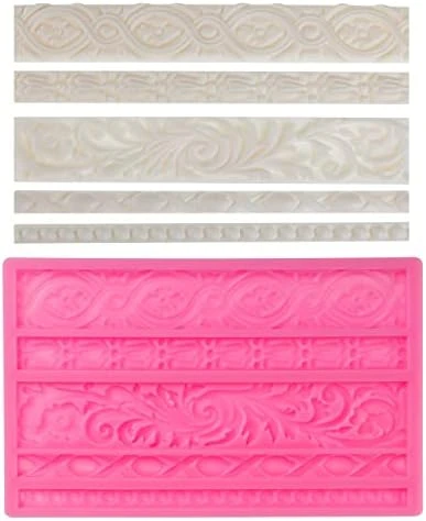 DIY Baroque Scroll Relief Cake Border Silicone Molds, Baroque Style Curlicues Scroll Lace Fondant Silicone Mold, European Frame Cake Decorating Tools, Relief Flower Lace Mould Mat(Gray) 9 DIY Baroque Scroll Relief Cake Border Silicone Molds, Baroque Style Curlicues Scroll Lace Fondant Silicone Mold, European Frame Cake Decorating Tools, Relief Flower Lace Mould Mat(Gray) - Image 7