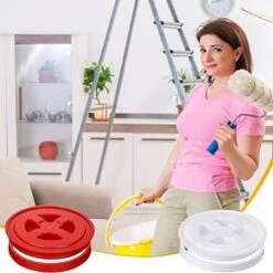 4 Pieces 5 Gallon Bucket With Lid Seal Lid Bucket Twist Lid Plastic Bucket Seal Lid Bucket Leakproof Lid Food Storage Container Lid Compatible With Gamma (White, Red) -Wilton Shop 41dwjIdBu0L