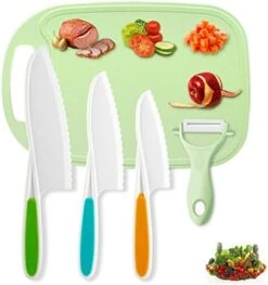 Kids Safe Knifes,Children's Nylon Knives Set Silicone Firm Real Fit Toddler Love Spoon Beginners Friendly Reusable Peeler Fruit Board Sturdy Childrens Cooking Year Old Age Suitable Salad 4Pack Color -Wilton Shop 41eOyUQcfdL. AC