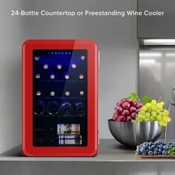 24 Bottle 26.8" Freestanding Wine Cellar, Low Noise Fast Cooling Wine Cooler Refrigerator with Upgraded Compressor & Digital Control for Red Wine & Drink, Tempered Glass Door (Red) 10 24 Bottle 26.8" Freestanding Wine Cellar, Low Noise Fast Cooling Wine Cooler Refrigerator with Upgraded Compressor & Digital Control for Red Wine & Drink, Tempered Glass Door (Red) -Wilton Shop 41eZp9XpvVL 2