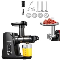 AMZCHEF Cold Press Juicer Bundled With Meat Grinder Attachment, Slow Masticating Juicer With Two Speed Modes,with Sausage Stuffer Tubes And Grinding Plates