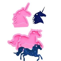 2PCS Glossy Shiny Pegasus Unicorn Horse Head Flying Unicorns Keychain Silicone Mold With Hole For DIY Necklace Fondant Mold Crystal Earrings Candy Luggage Tag Pendant Epoxy Craft Decoration Trinket