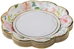 Pink Floral 7 In. Decorative Premium Paper Plates (350 GSM Weight -Set Of 16) - Perfect For Bridal Showers And Weddings,