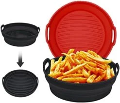 Air Fryer Silicone Liners 8.5Inch For 5qt To 8qt Reusable Air Fryer Liners With Divider Foldable Silicone Air Fryer Basket Round Non-Stick Collapsible Dishwasher Safe Silicone Insert (Black) -Wilton Shop 41f3thEnP8L. AC