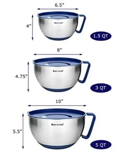 Mixing Bowls Set: Stainless Steel Non-Slip Bowls With Pour Spout, Handle And Lid - Set Of 3 - Blue -Wilton Shop 41fIcuZPbpL