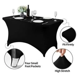 Spandex Table Cover For 4FT Table Universal Fitted Stretch Tablecloth For Party, Banquet, Wedding And Events-Black -Wilton Shop 41fKg2is05L