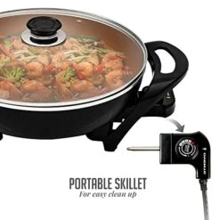 Vente Electric Skillet With Nonstick Coating And Glass Lid, 13 Inch Portable Kitchen Countertop Cooking Wok, Adjustable Temperature Control, Cool Touch Handle, Easy To Use And Clean, Copper SK3113CO -Wilton Shop 41fSBHPHYzL