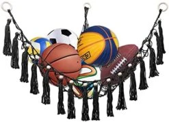 Ports Ball Storage Net Hammock For Hanging,Volleyballs Soccer Sport Equipment Organizer Storage Mesh,With Hook And Screw For Kids Bedroom Kids Room Playroom Storage (White) -Wilton Shop 41fWsqT1EwL. AC
