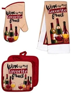 CGT 4 Piece Favorite Fruit Kitchen Pot Holder Decor Set, Includes Dish Towel, Pot Holders, Oven Mitt