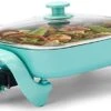 12" Ceramic Nonstick Electric Skillet - Square With Glass Lid, Dishwasher Safe, Turquoise