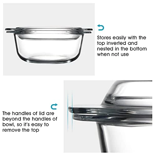 Clear Round Glass Casserole Dish With Glass Lid Oven Safe Glass Cookware, Covered Glass Microwavable Bowls With Lids (2.5L) 4 Clear Round Glass Casserole Dish With Glass Lid Oven Safe Glass Cookware, Covered Glass Microwavable Bowls With Lids (2.5L) - Image 2