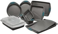 Nonstick Bakeware Set With Grips Includes Nonstick Baking Pans, Baking Sheet And Nonstick Bread Pan - 5 Piece, Gray With Marine Blue Handles -Wilton Shop 41gU5yqDb1L. AC