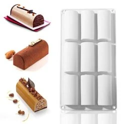 Cake Molds For Baking Shapes - 9 Cavities Log Mold Cake Roll Pan Chocolate Mold Silicone Cake Molds For Baking - 3D Cylinder Baking Mold For Candy Pastry Dessert DIY Soap Mold - Silicone Mini Loaf Pan