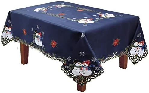 Holiday Christmas Table Runner Embroidered Snowman Snowflake Poinsettia Oval Dresser Scarf Blue Gold (15x34” Blue) Winter Decoration 12 Holiday Christmas Table Runner Embroidered Snowman Snowflake Poinsettia Oval Dresser Scarf Blue Gold (15x34” Blue) Winter Decoration - Image 10