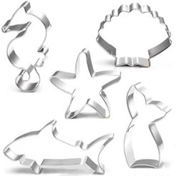 Cookie Cutter Set-9 Piece Mermaid,Starfish,Seashell,Seahorse,Cactus,Pineapple,Flamingo,Palm Tree,Stainless Steel Cookies Molds For Summer Tropical Beach Party Supplies Decoration Handmade Cookie (3)