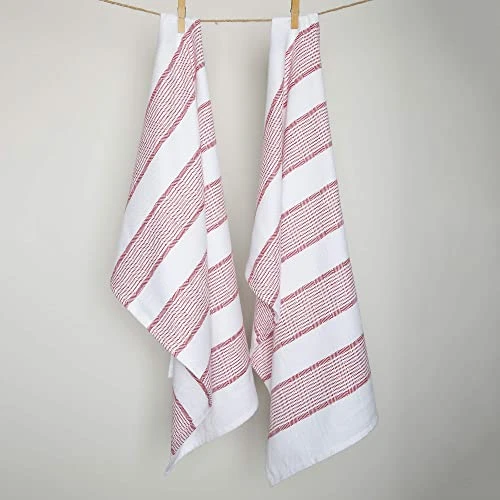 Stripe Kitchen Towels | Pack Of 6 | 18 X 28 Inches | Highly Absorbent |100% Cotton Dish Towels | Tea Towels | Bar Towels | Red 6 Stripe Kitchen Towels | Pack Of 6 | 18 X 28 Inches | Highly Absorbent |100% Cotton Dish Towels | Tea Towels | Bar Towels | Red - Image 4