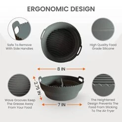 VeranCo Air Fryer Silicone Liner Pot - Reusable Silicone Air Fryer Basket Liners-Collapsible Round Silicone Air Fryer Tray With Divider Insert, Gloves, Tongs And Oil Brush - 5 QT Or Bigger 8 VeranCo Air Fryer Silicone Liner Pot - Reusable Silicone Air Fryer Basket Liners-Collapsible Round Silicone Air Fryer Tray With Divider Insert, Gloves, Tongs And Oil Brush - 5 QT Or Bigger -Wilton Shop 41gtEA5PTUL