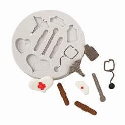 DIY Medical Equipment Silicone Cake Mold, First Aid Kit Model Molds, Thermometer, Stethoscope, Nurse Cap, Chocolate Clay Mould, Pink (083) -Wilton Shop 41gxtRKXwyL