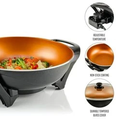 Vente Electric Skillet With Nonstick Coating And Glass Lid, 13 Inch Portable Kitchen Countertop Cooking Wok, Adjustable Temperature Control, Cool Touch Handle, Easy To Use And Clean, Copper SK3113CO -Wilton Shop 41hC63KefJL