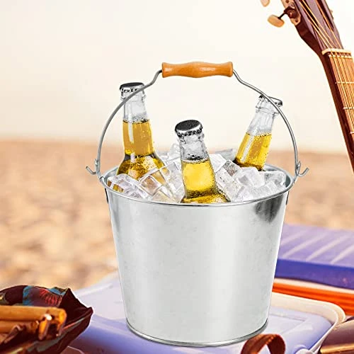 5-Quart Galvanized Metal Buckets With Wooden Handle, Galvanized Pail Ice Bucket For Beer, Wine, Champagne, Parties, Centerpieces, 9x7 Inches, Silver 8 5-Quart Galvanized Metal Buckets With Wooden Handle, Galvanized Pail Ice Bucket For Beer, Wine, Champagne, Parties, Centerpieces, 9x7 Inches, Silver - Image 6