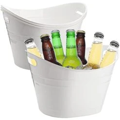 4 Pack Beverage Tub, 18L Plastic Beer Bottle Bucket With Handles, White Party Tub For Drinks, Plastic Ice Bucket For Wine Beer Bottle Cooler -Wilton Shop 41havCa2dyL