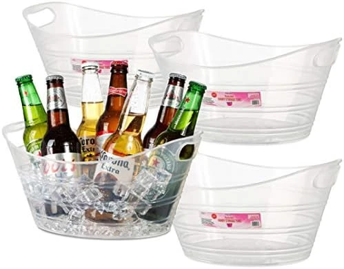 4 Pack - Large Plastic Ice Bucket, Oval Storage Tub, 18 Liter Parties Wine, Beer Bottle Drink Cooler, Party Beverage Chiller Bin, Baskets, Clear 5 4 Pack - Large Plastic Ice Bucket, Oval Storage Tub, 18 Liter Parties Wine, Beer Bottle Drink Cooler, Party Beverage Chiller Bin, Baskets, Clear - Image 3