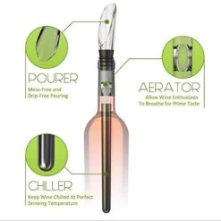 Wine Chiller, PTTECH 3 In 1 Stainless Steel Wine Bottle Cooler Stick Chiller With Aerator And Pourer For Merlot Beer Whiskey Cocktails Grape/Wine Accessory -Wilton Shop 41hjuzBx1ZL