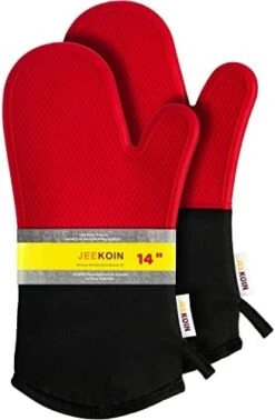 Durable Thick Oven Mitts Black, JEEKOIN Silicone Oven Gloves 14 Inch Heat Resistant 581 F With Soft Cotton Lining, Waterproof Oven Mitt Flexible Grip For Kitchen Cooking Baking, BPA Free, 1 Pair -Wilton Shop 41hwhNg6uXL. AC
